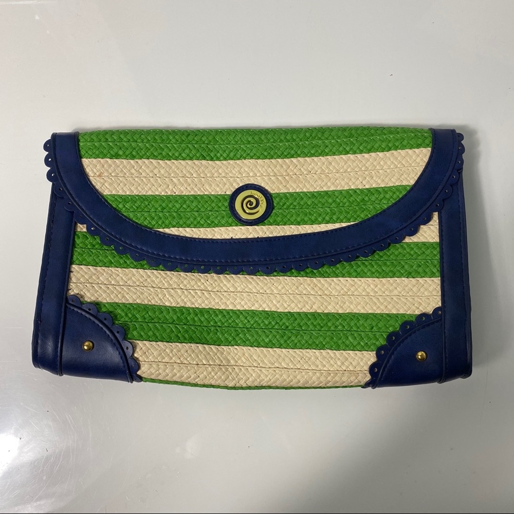 MUD PIE- striped  straw leather large clutch